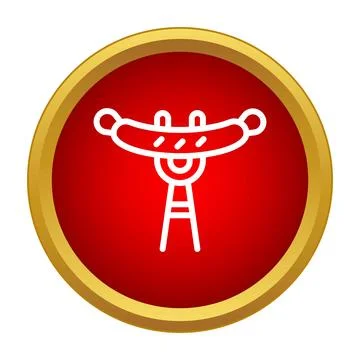 Grilled sausage on fork icon inside red circle Stock Illustration