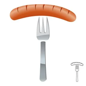 Grilled sausage with a fork - vector illustration Stock Illustration