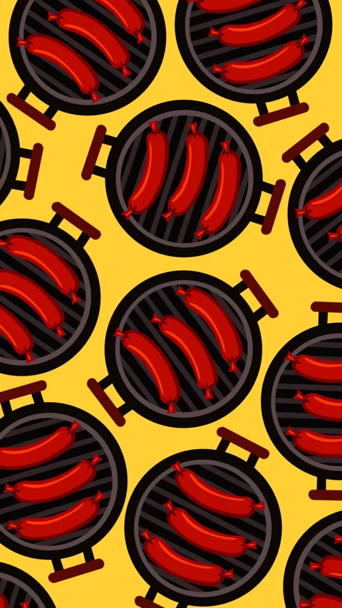 Grilled Sausage Seamless Pattern Motion Graphic Background for Oktoberfest Stock Footage 346107230