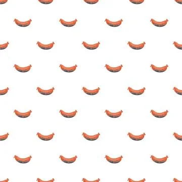 Grilled sausage seamless pattern on white background Stock Illustration