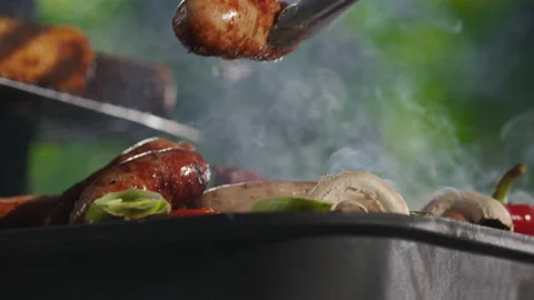Grilled Sausages Close-Up Macro: BBQ Cooking Process Video stock 211752738