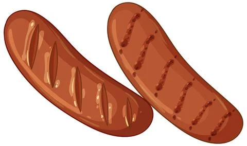 Grilled Sausages in Flat Vector Cartoon Style Stock Illustration