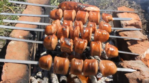Grilled sausages Stock Footage 43859252