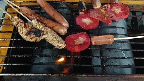 Grilled sausages on the grill Stock Footage 246649236