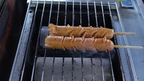 Grilled sausages on the grill Stock Footage 263174018