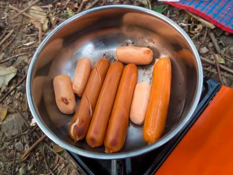 The grilled sausages Stock Photos