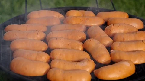 Grilled sausages in the summer Stock Footage 67883559