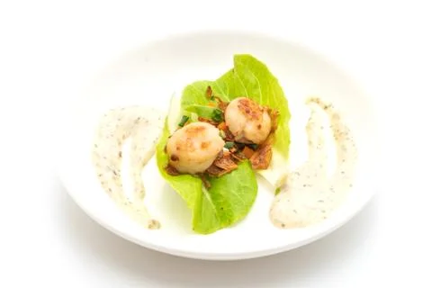 Grilled scallops shell with vegetable Stock Photos