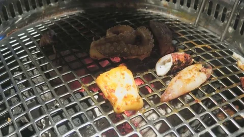 Grilled seafood in restaurants Stock Footage 70547302
