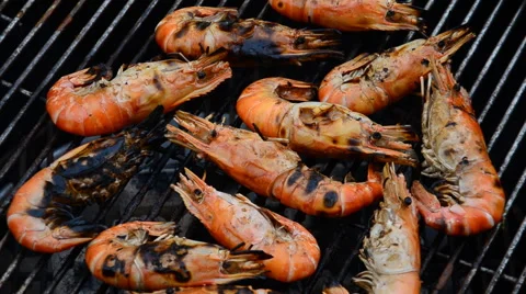 Grilled shrimp. HD Video stock 42194985