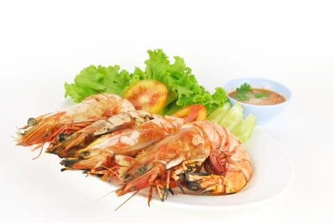 Grilled shrimp prawn on white background Stock Photos