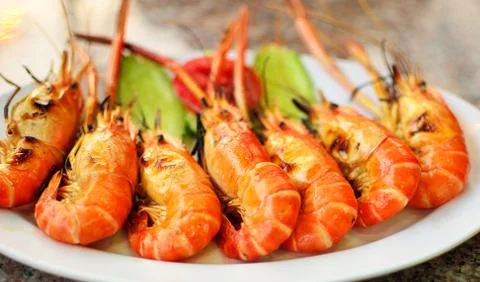 Grilled shrimps Stock Photos