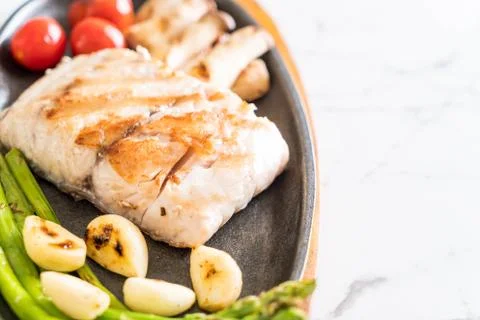 Grilled snapper fish steak 스톡 사진