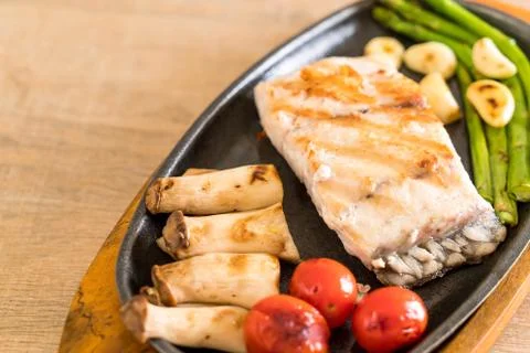 Grilled snapper fish steak Stock Photos