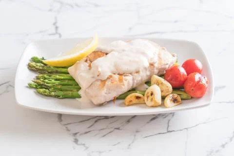 Grilled snapper fish steak Stock Photos