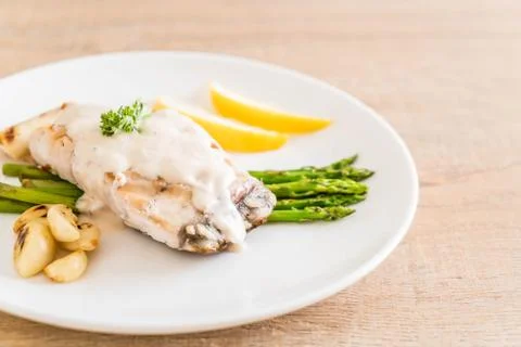 Grilled snapper fish steak Stock Photos