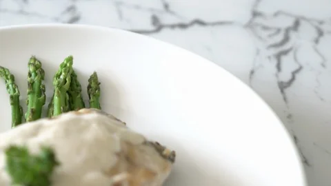 Grilled snapper fish steak with vegetable Stock Footage 120164744