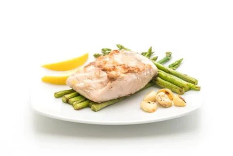 Grilled snapper fish steak with vegetable 写真素材