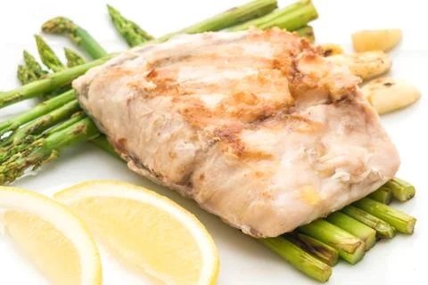 Grilled snapper fish steak with vegetable Foto stock