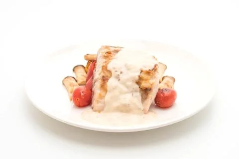 Grilled snapper fish steak with vegetable 写真素材