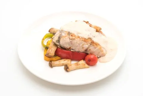 Grilled snapper fish steak with vegetable Stock Photos