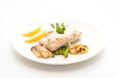 Grilled snapper fish steak with vegetable 写真素材