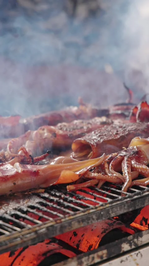 Grilled squid Stock Footage 320669831
