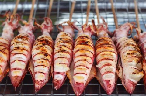 Grilled squid Stock Photos