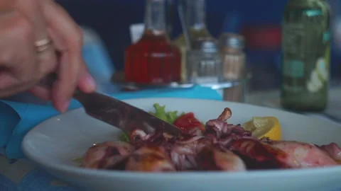 Grilled squids dish 스톡 동영상 141077424