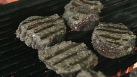 Grilled steak cooking. Close-up Stock Footage 90841440