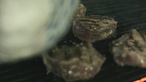 Grilled steak cooking. Close-up Stock Footage 90841576