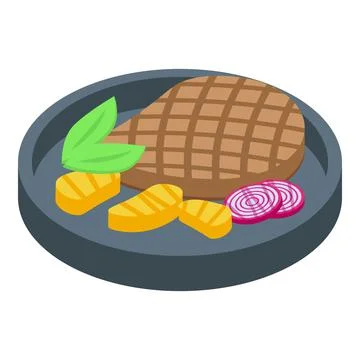Grilled steak icon isometric vector. German cuisine Stock Illustration