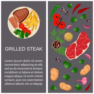 Grilled steak with ingredients Stock Illustration
