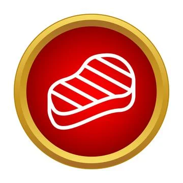 Grilled steak meat icon on a red button 库存插图