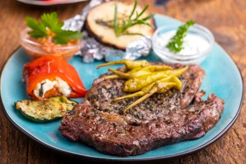 Grilled steak Stock Photos