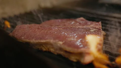 Grilled Steak. Steak Is Seared On Bottom And Raw On Other Side. Stock Footage 262722124