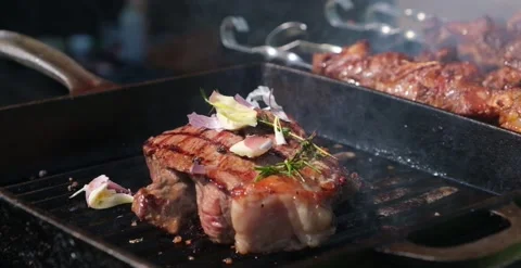 Grilled steak for a summer picnic Stock Footage 153164891