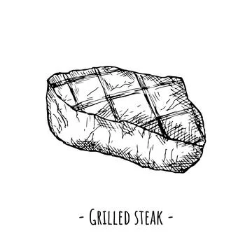 Grilled steak. Vector illustration. Isolated object on white. Hand-drawn. Stock Illustration
