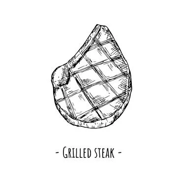 Grilled steak. Vector illustration. Isolated object on white. Hand-drawn. Stock Illustration