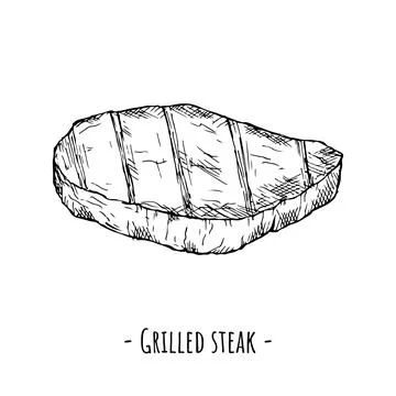 Grilled steak. Vector illustration. Isolated object on white. Hand-drawn. Stock Illustration