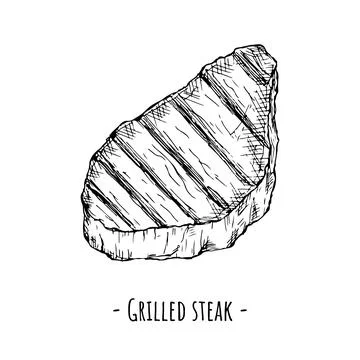 Grilled steak. Vector illustration. Isolated object on white. Hand-drawn. Stock Illustration