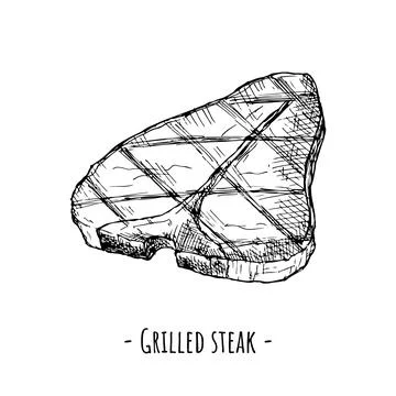 Grilled steak. Vector illustration. Isolated object on white. Hand-drawn. Stock Illustration