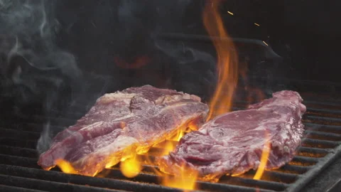 Grilled steaks Stock Footage 157548470