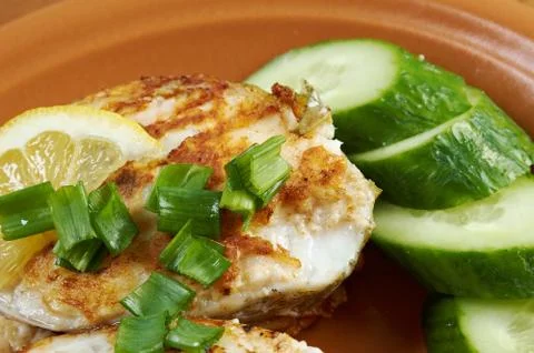 Grilled t-bone codfish  steak Stock Photos