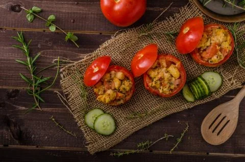 Grilled tomatoes stuffed Stock Photos
