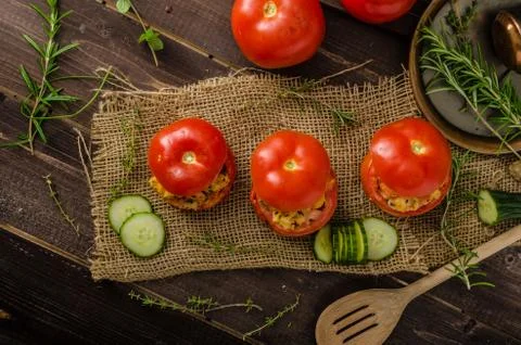 Grilled tomatoes stuffed Stock Photos