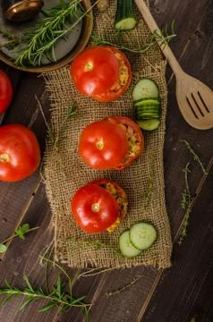 Grilled tomatoes stuffed Stock Photos