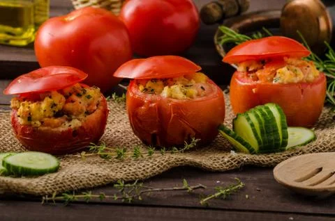Grilled tomatoes stuffed Stock Photos