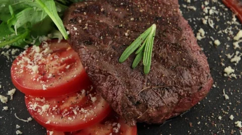 Grilled veal steak with vegetables Stock Footage 57138949