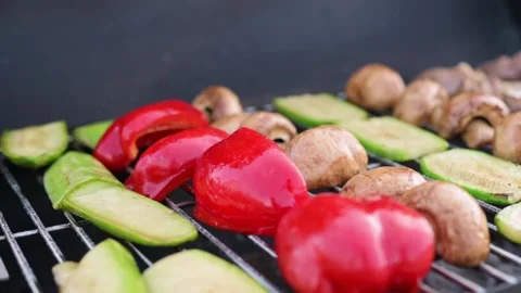 Grilled vegetables and meat. Stock Footage 229461926